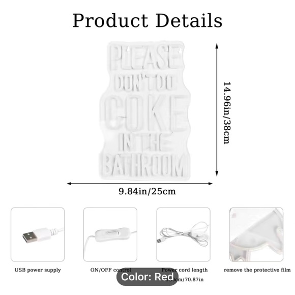 COPY - Red LED Neon Sign, USB Light For Home Bathroom
Game Room Bar Store Wall … - Picture 4 of 4